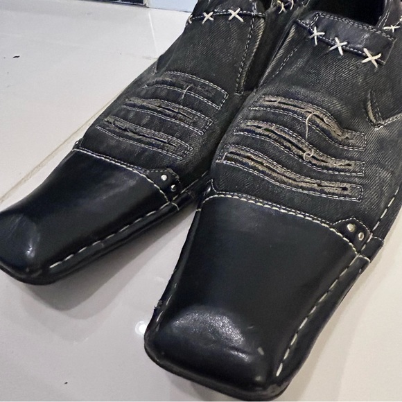 Giorgio Brutini Black Denim Leather Loafer Dress Square Toe 9.5 Shoes Cosplay - Picture 8 of 9